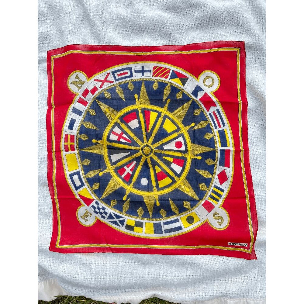 VTG Nautical Compass Signal 24” Flag Scarf French Riviera Coastal